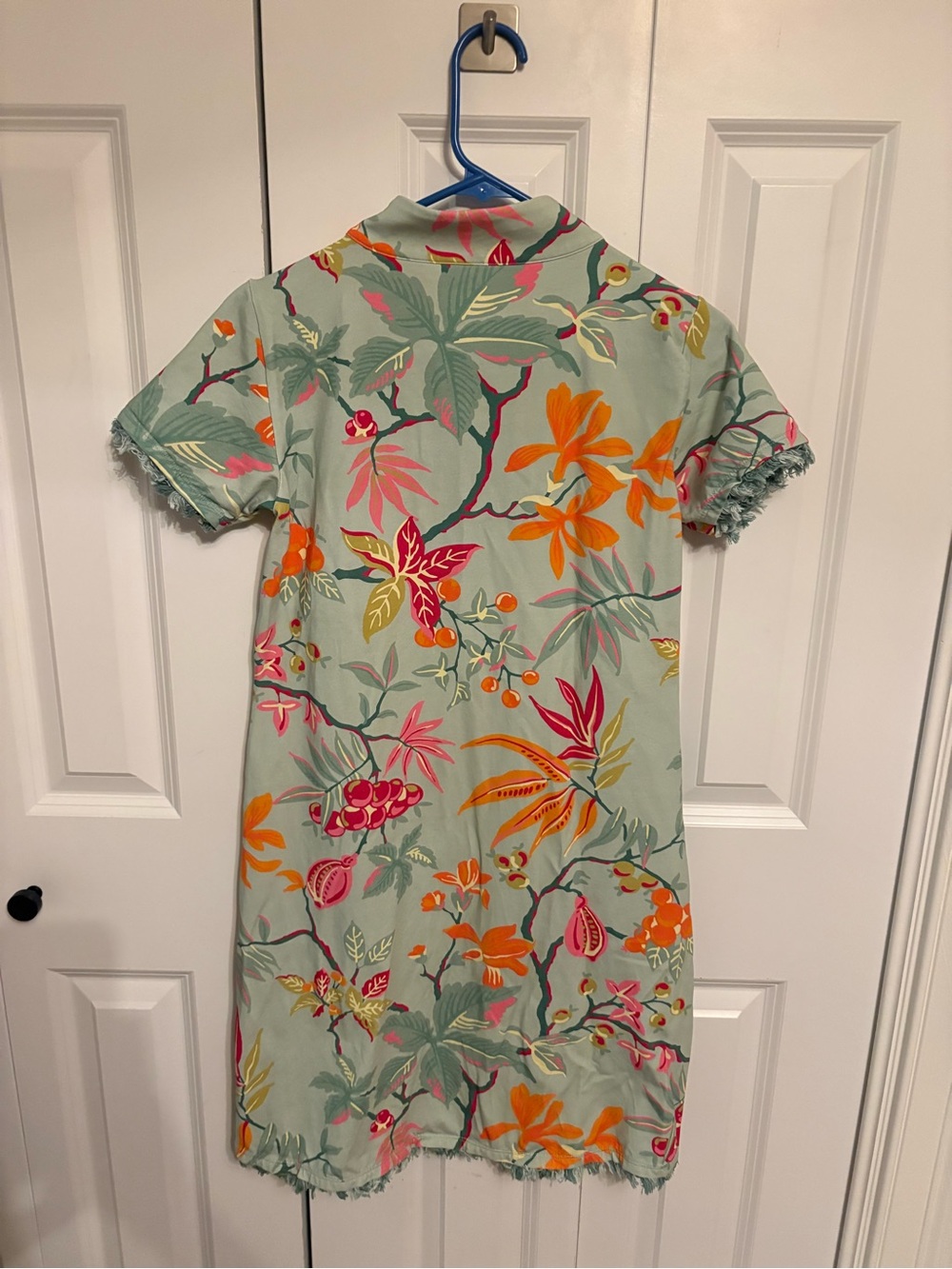 Spartina 449 Sage Green Tropical Print Zip-Front Fringe Mini Dress - Picture 4 of 4